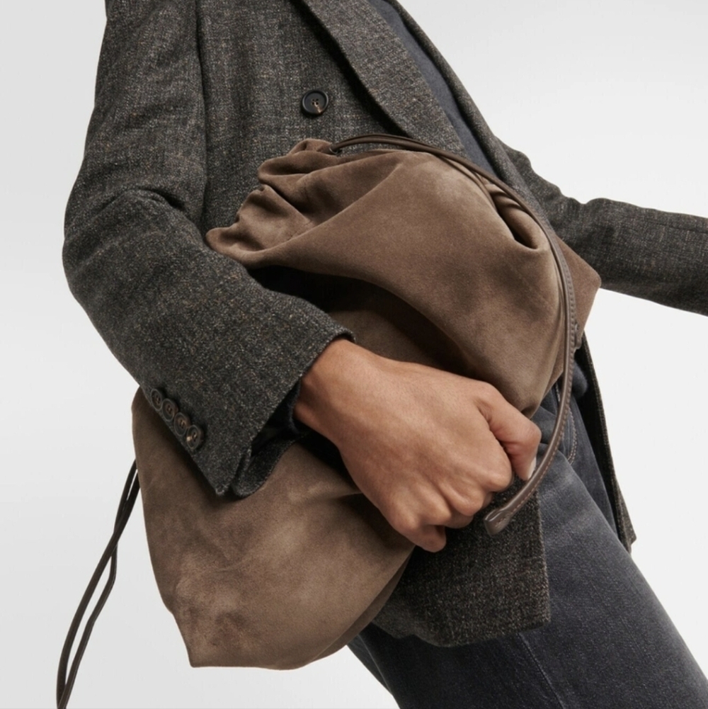 Brunello Cucinelli Embellished  Brwon suede shopper bag